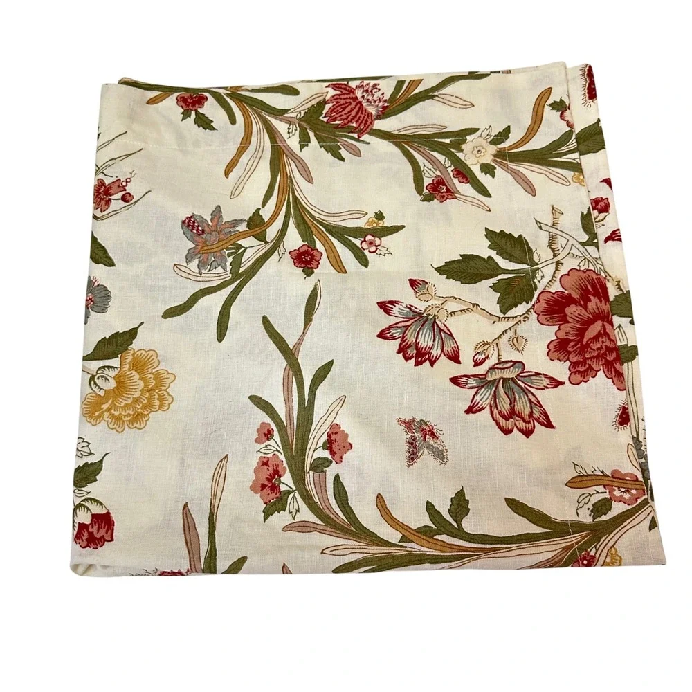 Pottery Barn Jerri Botanical Bird Floral Euro Sham 30x30 Cotton Linen Ivory Red